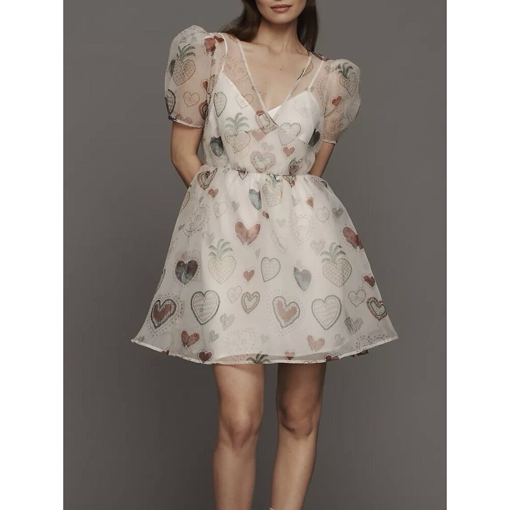 NWT Size S - Farm Rio x Anthropologie Semi-Sheer Puff-Sleeve Dress (NWT US$ 228)